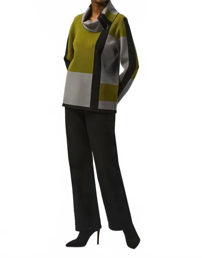 Joseph Ribkoff Jacquard Sweater Colour Block Pullover Sweater In Black/artichoke/grey In Green