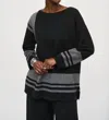 Joseph Ribkoff Jacquard Sweater Knit Boxy Top In Black/vanilla