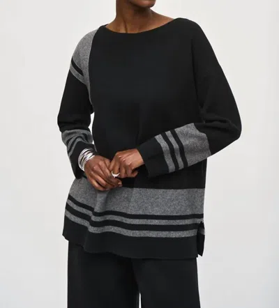 Joseph Ribkoff Jacquard Sweater Knit Boxy Top In Black/vanilla