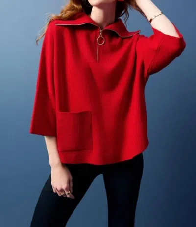 Joseph Ribkoff Jacquard Zipped Collar Sweater In 3229 Lipstick In Red
