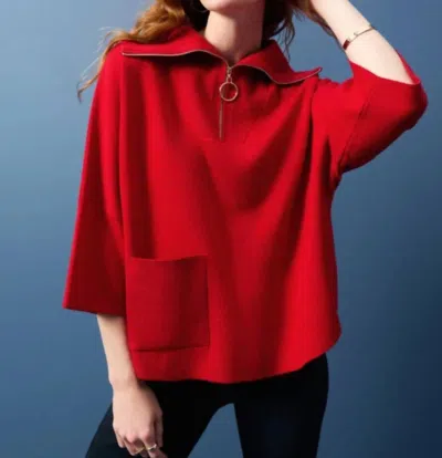 Joseph Ribkoff Jacquard Zipped Collar Top In Lipstick Red In Multi