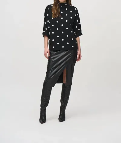Joseph Ribkoff Jewel Detail Dolman Sleeve Sweater In Polka Dot In Black