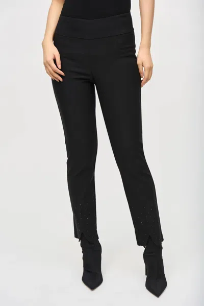 Joseph Ribkoff Jeweled High Rise Slit Trousers In Black