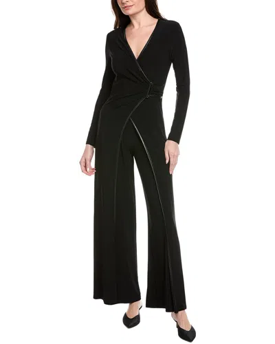 Joseph Ribkoff Faux-leather Trim Overlay Jumpsuit In Black
