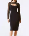 Joseph Ribkoff Keyhole Beaded Mesh Sheath Dress In Midnight Blue
