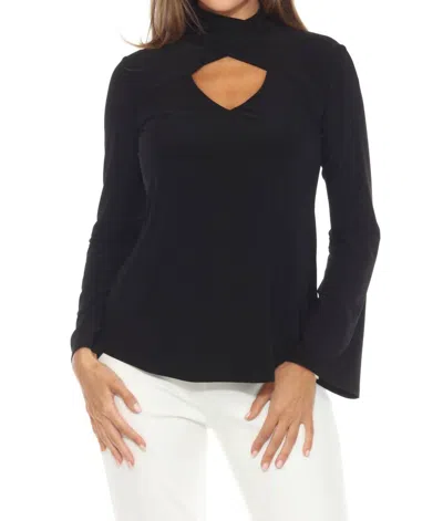 Joseph Ribkoff Keyhole High Neck Long Sleeve Top In Black