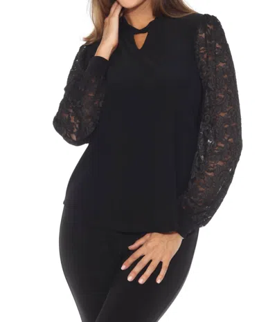 Joseph Ribkoff Keyhole Neck Lace Sleeve Top In Black
