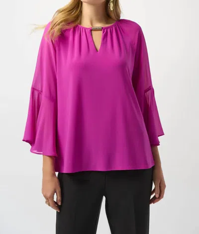 Joseph Ribkoff Keyhole Neckline 3/4 Sleeves Chiffon Top In Cosmo Purple