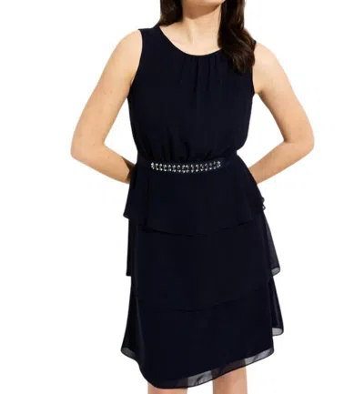 Joseph Ribkoff Knee Length A-line Dress In Black In Blue