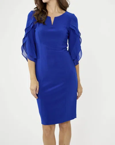 Joseph Ribkoff Knee-length Sheath Ruffled Dress In Royal In Blue