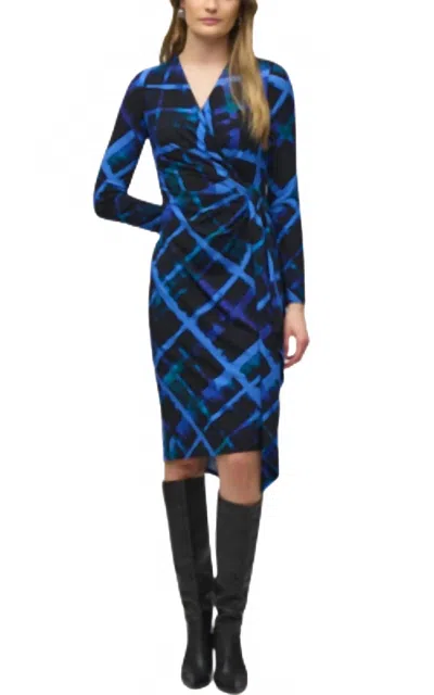 Joseph Ribkoff Knee Length Wrap Dress In Multi Print Black/blue