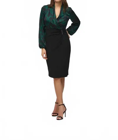 Joseph Ribkoff Knit And Satin Paisley Dress In Black/green