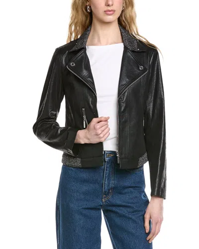 Joseph Ribkoff Knit & Vegan Leather Jacket In Black