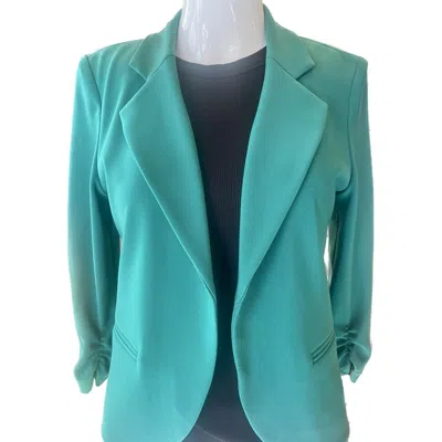 Joseph Ribkoff Knit Blazer With Gathered Sleeves In True Emerald In Blue
