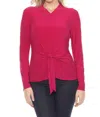 Joseph Ribkoff Knot Front Long Sleeve V-neck Top In Berry