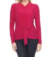 Joseph Ribkoff Knot Front Long Sleeve V-neck Top In Berry In Pink