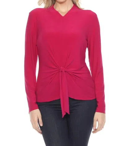 Joseph Ribkoff Knot Front Long Sleeve V-neck Top In Berry In Pink