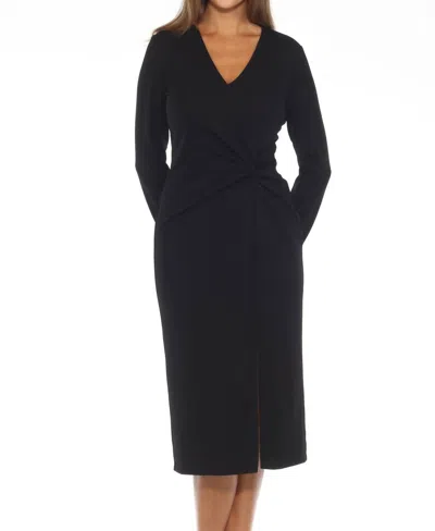 Joseph Ribkoff Knot Front Slit Midi Sheath Dress In Black