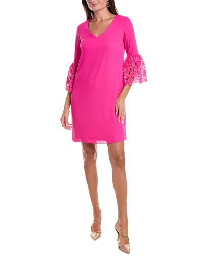 Joseph Ribkoff Georgette And Guipure Trapeze Dress In Ultra Pink