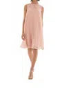 Joseph Ribkoff Lace Chiffon Pleated Trapeze Midi Dress In Quartz