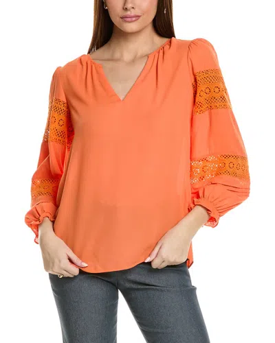 Joseph Ribkoff Lace Insert Blouse In Orange
