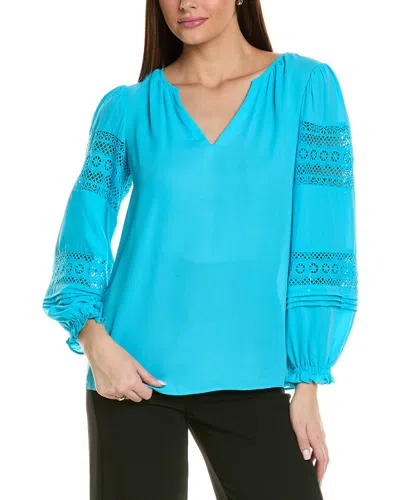 Joseph Ribkoff Lace Insert Blouse In Blue