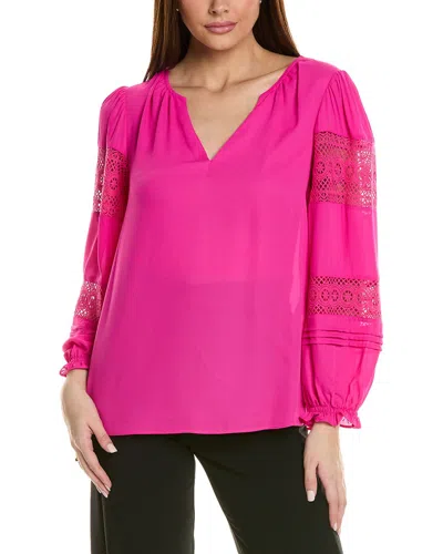 Joseph Ribkoff Lace Insert Blouse In Pink