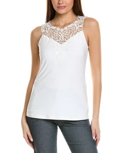 Joseph Ribkoff Lace Neck Top In White