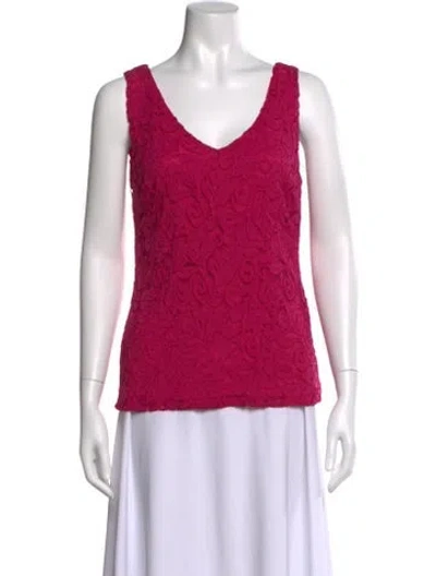 Pre-owned Joseph Ribkoff Lace Pattern V-neck Top In Pink