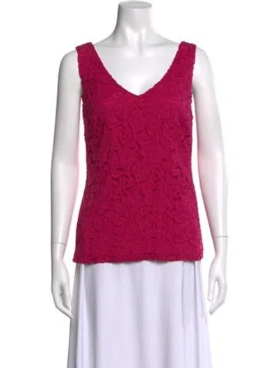 Pre-owned Joseph Ribkoff Lace Pattern V-neck Top In Pink
