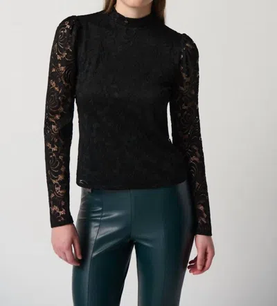 Joseph Ribkoff Lace Puff Sleeves Top In Black