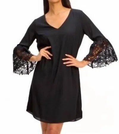 Joseph Ribkoff Lace Sleeve Mini Dress In Black