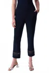 Joseph Ribkoff Lace Trim Cropped Pants In Midnight Blue In Burgundy