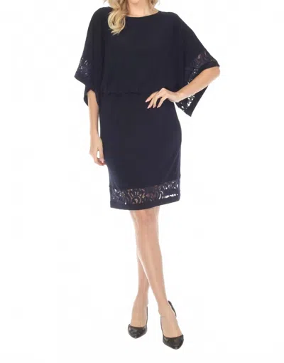 Joseph Ribkoff Lace Trim Kimono Sleeve Blouson Dress In Midnight Blue