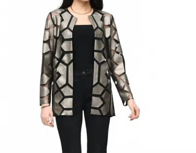 Joseph Ribkoff Laser Cut Faux Leatherette Jacket In Grey In Black