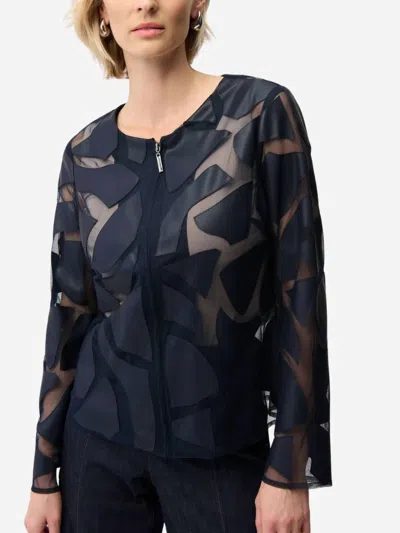 Joseph Ribkoff Laser Cut Leatherette Giraffe Print Fitted Jacket In Midnight Blue