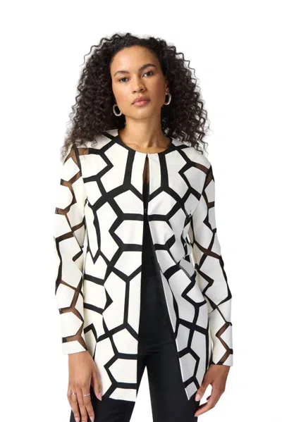 Joseph Ribkoff Laser Cut Leatherette On Mesh Jacket In Black,white In Multi