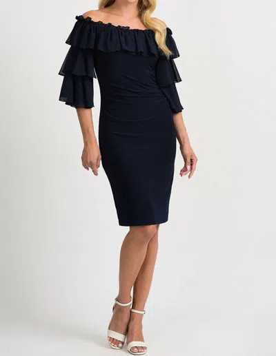 Joseph Ribkoff Layered And Sheer Cocktail Dress In Midnight Blue