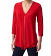 Joseph Ribkoff Layered Zip Front Quarter Sleeve V-neck Top In Radiant Red In Red