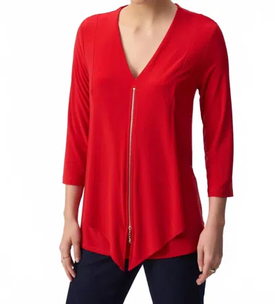 Joseph Ribkoff Layered Zip Front Quarter Sleeve V-neck Top In Radiant Red