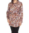 Joseph Ribkoff Leaf Print Elastic Waist Button-down Blouse In Brown/multi In Brown