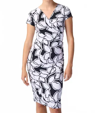 Joseph Ribkoff Leaf Print Faux Wrap Sheath Mini Dress In Midnight Blue Vanilla In White