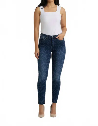 Joseph Ribkoff Leaf Print Jeans In Dark Blue