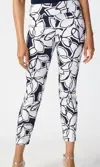 Joseph Ribkoff Leaf Print Millennium Pull-on Pants In Midnight Blue Vanilla In Multi