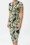 Joseph Ribkoff Leaf Print Wrap Style Dress In Black Multi In Multi