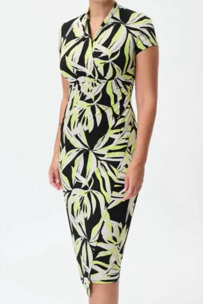 Joseph Ribkoff Leaf Print Wrap Style Dress In Black Multi
