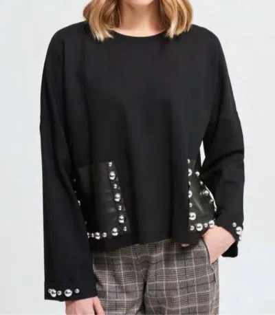 Joseph Ribkoff Leather Pocket Top In Black