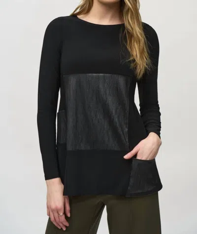 Joseph Ribkoff Leatherette Boat Neck Long Sleeve Tunic In Black