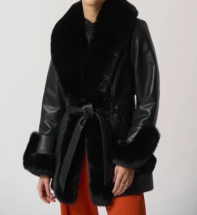 Joseph Ribkoff Leatherette Coat Jacket In Black