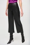 Joseph Ribkoff Faux Leather Cropped Wide Leg Pant In Black In Black